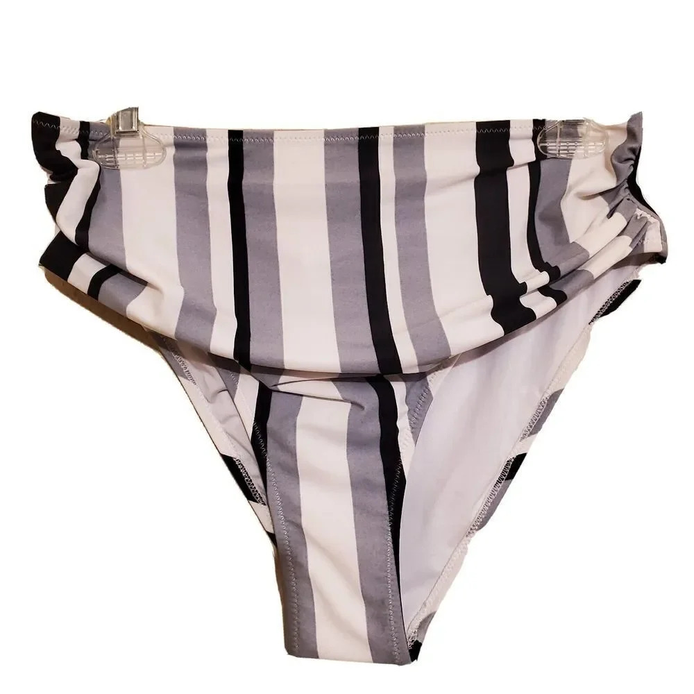 Cupshe Bikini Womens Large Swimwear‎ Black White High Waisted Leg Striped NWT